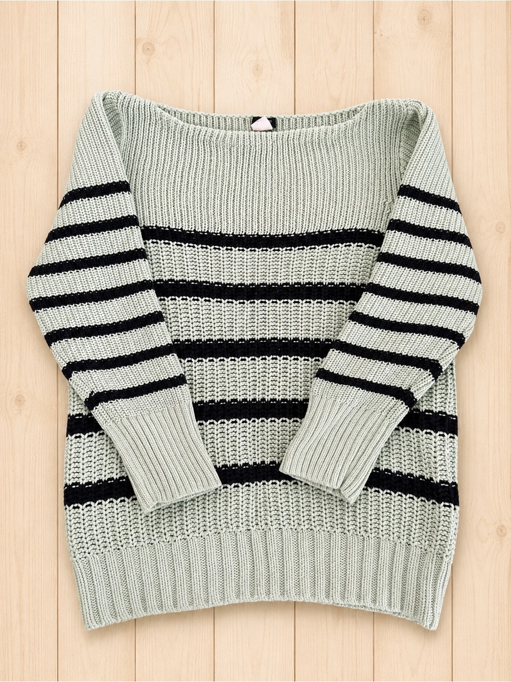 J.Crew Mint Green Navy Striped Chunky Cotton Sweater M